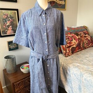 Boden Blue Louise 100% Linen Shirt Dress